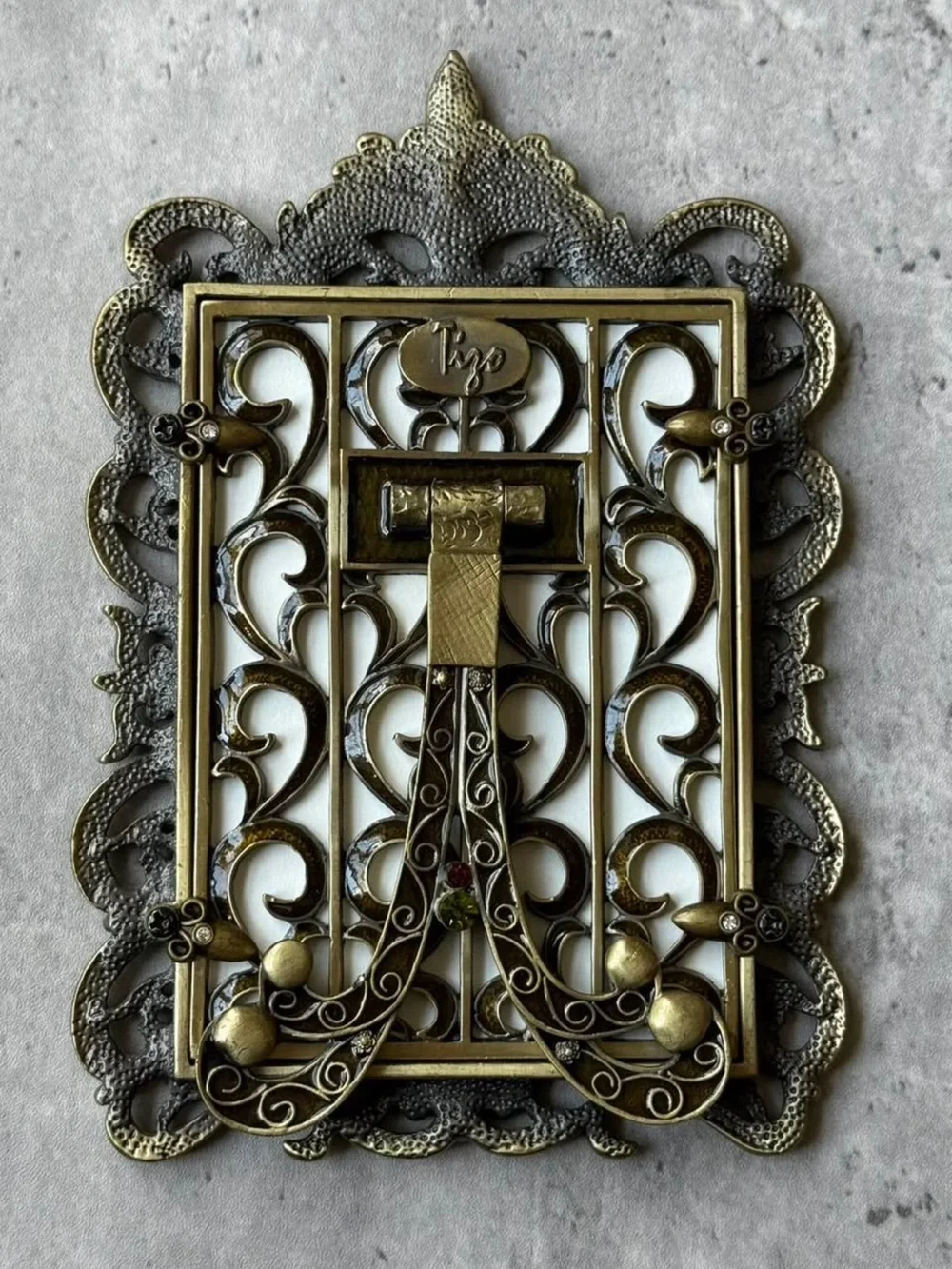 Tizo Jeweled Metal Picture Frame Amber & Champagne Crystal Ornate Baroque 5x7.5